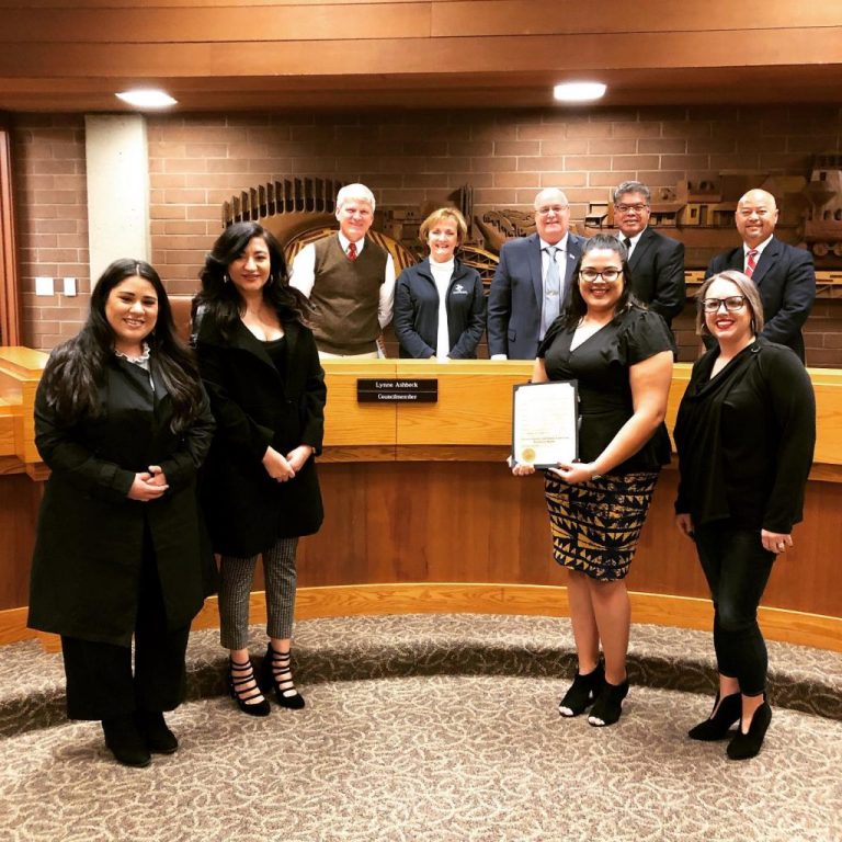 Representatives from the Fresno Economic Opportunities Commission thank the Clovis City Council for Proclaiming January as National Slavery and Human Trafficking Prevention month on January 13th, 2020. (Photo courtesy of city of Clovis Facebook)